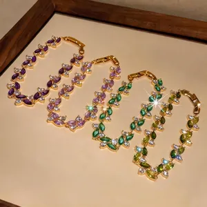 Bracciali in zircone taglio marquise colorati, placcati in oro, set gioielli geometrici.