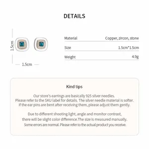 Product detail of 18k gold plated geometric zircon stud earrings with 925 silver needle