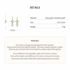 Detail view showing dimensions and material specifications of French vintage earrings.