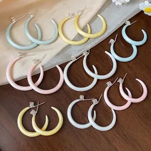 Pendientes de Botón en Forma de C de Esmalte Con Incrustación de Circonia Poste de Plata de Ley 925 Joyería para Mujer