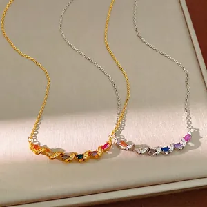 Fashion Minimalist Twisted Spiral Pendant Necklace With Multi Colored Zirconia Gold Silver Plated Copper Women Jewelry