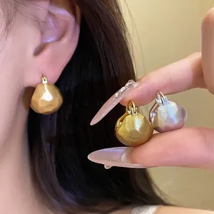 Vintage Hong Kong Style Brushed Metal Semicircle Hoop Earrings Minimalist Gold Silver Plated Copper Ear Buckle For Women Jewelry