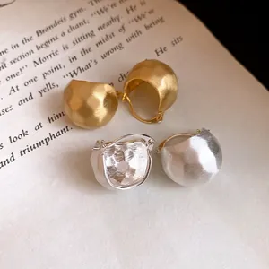 Vintage brushed semi-circle dome earrings in gold and silver finishes for women's fashion