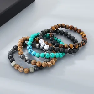 8mm ελαστικά βραχιόλια με χάντρες από ματ αχάτη και μάτι της τίγρης για άνδρες και γυναίκες