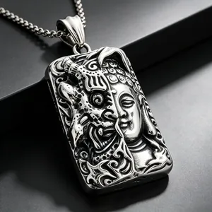 Stainless Steel Gothic Grim Reaper Archangel Michael Pendant Necklace Vintage Dark Style Buddha Religious Streetwear Jewelry For Men