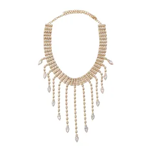 Elegant gold-tone rhinestone choker with water-drop tassel fringe for a luxury look