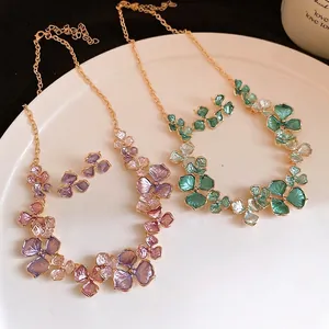 Vintage Emaille Blume Schmuckset Für Damen Vergoldete Legierung Blumen Anhänger Halskette Und Ohrringe Set Chinesischer Stil Schmuck