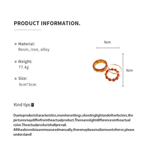 Detailed product specifications and size chart for resin and alloy vintage bracelet set