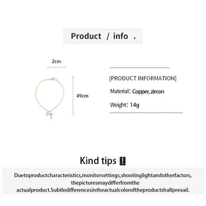 Technical specifications for the zircon cross necklace with dimensions and material info.