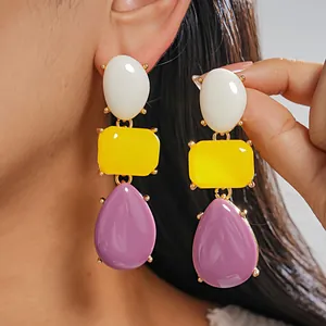 Orecchini Pendenti Geometrici a Goccia d'Acqua in Resina Dopamina Europea Perno in Argento Gioielli alla Moda per Donna