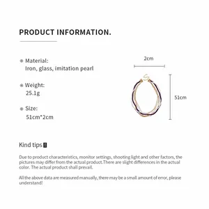 Product specification detail showing dimensions and materials for the beaded necklace.