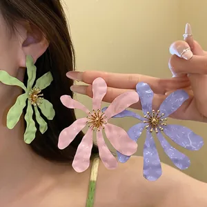 Exaggerated Large Flower Stud Earrings For Women Sweet Matte Paint Copper With Silver Earring Post Vacation Style Jewelry