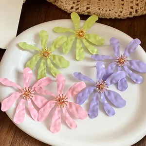 Exaggerated colorful matte petal flower drop earrings for women stylish vacation