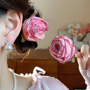 Bastoncino per Capelli a Forma di Rosa in Tessuto in Nuovo Stile Cinese Elegante Forcina Floreale Rosa per Matrimonio Festa Donna Accessori Capelli