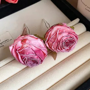 Forcine per capelli fatte a mano in tessuto a forma di bocciolo di rosa rosa elegante top