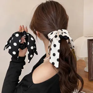 French Vintage Polka Dot Bow Hair Clip Satin Ribbon Large Scrunchie Elegant Hair Tie For Women Fashion Hair Accessories
