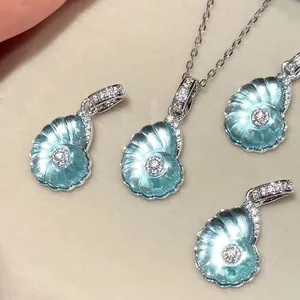 Exquisite Kupfer Harz Meerschnecke Anhänger Halskette Zirkonia Einlage Luxus Blaue Ozean Stil Schlüsselbeinkette Schmuck Für Damen