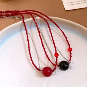 Collana con Pendente Rotondo a Fiori in Acciaio Inossidabile Catena a Girocollo a Doppio Strato Minimalista per Donna