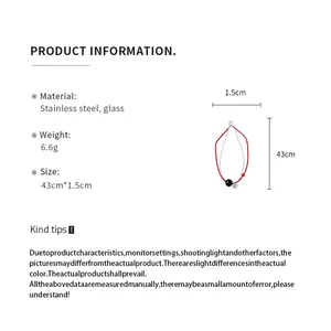 Info prodotto della collana in acciaio inox e vetro con lunghezza 43cm e peso di 6,6g.