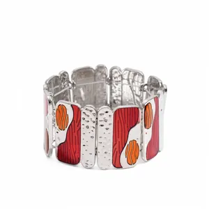 Elegant enamel metal elastic bracelet featuring geometric square splice and colorful patterns