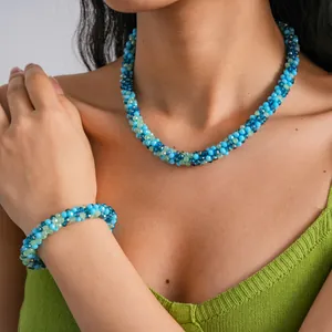 Fresh Crystal Glass Beaded Magnetic Clasp Necklace Bracelet Elegant Handwoven Choker Jewelry For Women Fashion Jewelry Gift