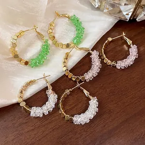 14K Gold Plated 925 Sterling Silver Post Rhinestone Hoop Earrings For Women Light Luxury Geometric Crystal Hoop Earrings