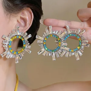 Orecchini Geometrici Raggio di Sole Oro Argento Lega Multicolore Zirconia Stile Corte Rétro Perno Argento Sterling S925