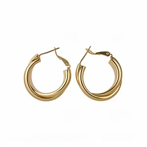 Elegant 18K gold plated twisted hoop earrings with a sleek and minimalist aesthetic