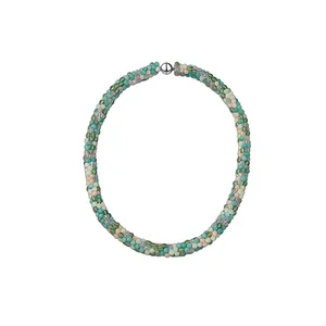 Elegant green crystal beaded necklace with silver magnetic clasp for luxury women's wear