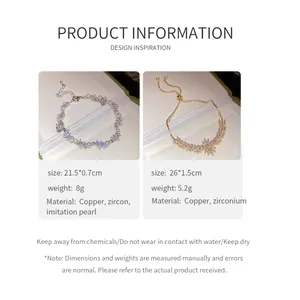 Detail view of zircon flower bracelets with specific size and material specifications.