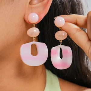 Women's Acrylic Geometric Oval Dangle Earrings With Silver Earring Post Exaggerated Niche Fashion Marble Pattern Drop Earrings