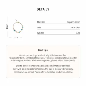 Technical details and size guide for minimalist turquoise bead bracelet in vintage style