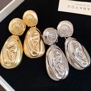 Luxury Alloy Wrinkled Water Drop Pendant Earrings with Silver Earring Post Statement Metal Texture Jewelry for Women