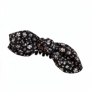 Pince à cheveux élégante avec nœud en tissu floral noir pour accessoires de coiffure