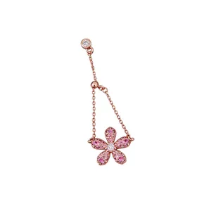 Elegante anello regolabile a fiore in oro rosa con zirconi rosa e trasparenti da donna