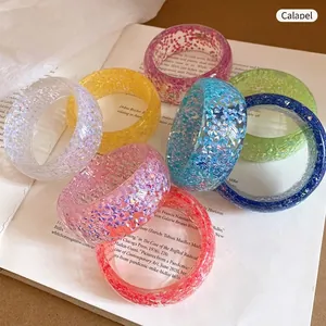 Bracciale Tondo in Resina Stile Ins Braccialetto con Paillettes Iridescenti Intarsiate Gioielli di Moda Occidentale Personalizzati Sfumati per Donna Festa Quotidiana