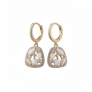 Elegant 14k gold-plated hoop earrings with geometric stones and sparkling zircon