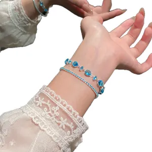 Elegant blue zircon oval gemstone bracelet set for women minimalist fashion jewelry