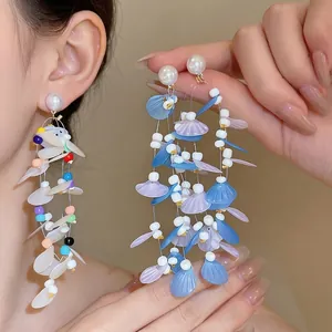 Bohemian Vacation Sequin Tassel Earrings With Artificial Pearl Stud Earrings Silver Earring Post For Women Elegant Beach Jewelry