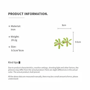 Detailed material and size specifications for green pleated flower drop earrings.