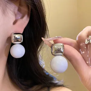 Minimalistische Quadratische Runde Harz Ohrstecker Silber Ohrringpfosten Geometrische Legierung Modeschmuck Für Damen