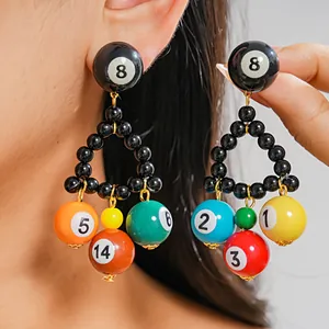 Triangular Billiard Pool Ball Resin Stud Earrings With Silver Earring Post Colorful Numbered 8-Ball Drop Earrings For Women