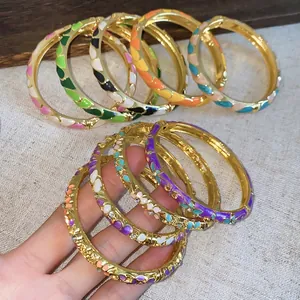 Bracelets en émail coloré de style nouveau chinois avec motif floral doré