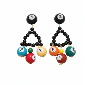 Vibrant resin billiard ball triangle dangle earrings with colorful number bead design