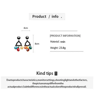 Detailed measurements and specifications for resin billiard ball triangle earrings