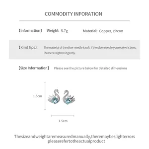 Detailed product parameters and dimensions for silver swan zircon stud earrings