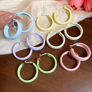 Minimalist Iron Painted Geometric Circle Stud Earrings With 925 Sterling Silver Earring Post For Women Dopamine Colors Sweet Small Fresh Fashion Jewelry