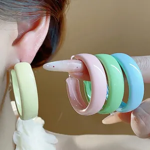 Sweet dopamine style spray painted hoop earrings with silver pins for women fashion