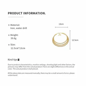 Technical specifications for the elegant triple-layer gold rhinestone choker necklace