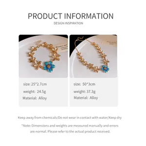 Dettagli delle informazioni sul set di collana e bracciale in metallo con fiori vintage.